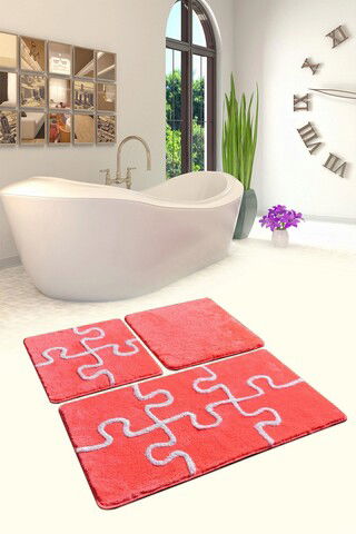 Set covoraș de baie (3 bucăți), Chilai Home, Puzzle, Fibre acrilice, Multicolor