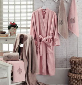 Set de baie Family, Cotton Box, Nakışlı Aile, Bumbac, Pulbere / Bej