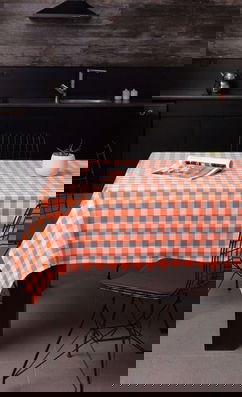 Tablecloth (160 x 160), Eponj Home, Kareli, 160x160 cm, Bumbac, Portocaliu/Alb