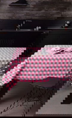 Tablecloth (160 x 160), Eponj Home, Kareli, 160x160 cm, Bumbac, Roz/Alb