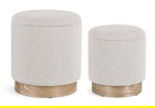 Set 2 taburete cu spatiu de depozitare Zoya, Bizzotto, Ø 37 x 42 cm, poliester Boucle, gri