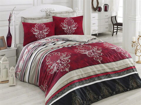Lenjerie de pat pentru o persoana Single XXL (DE), Azra - Claret Red, Cotton Box, Bumbac Satinat