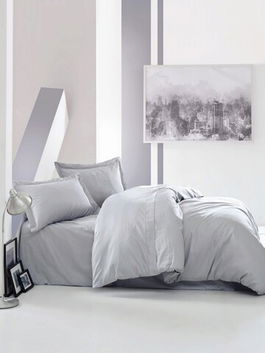 Lenjerie de pat dubla Super King (FR), 3 piese, Elegant - Grey, Cotton Box, Bumbac Satinat