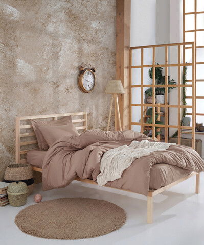 Lenjerie de pat pentru o persoana (FR), Fresh Color - Light Brown, Mijolnir, Bumbac Ranforce