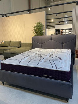 Pat rabatabil cu lada de depozitare, tapitat cu stofa, Valentin Narrow Velvet Gri, 200 x 160 cm