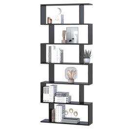 Homcom Librarie Design Modern in Lemn cu 6 Rafturi, Negru, 80x23x192cm