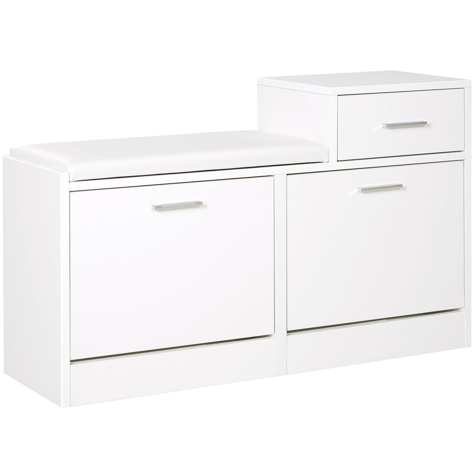 Homcom Dulap Pantofi Robust Design Moderno 6 Perechi de Pantofi Scaun cu Perna pentru Hol in Lemn Granulat 94,5 x 57 x 30 cm Bianco