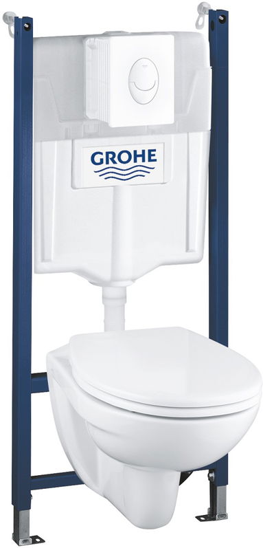 Set complet Grohe Solido Compact 4-in-1 cu vas wc Bau Ceramic capac inchidere lenta rezervor incastrat cu cadru si clapeta Skate Air alb