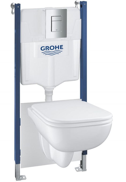 Set complet Grohe Solido Compact 5-in-1 cu vas wc Start Edge capac rezervor incastrat cu cadru si clapeta Even crom