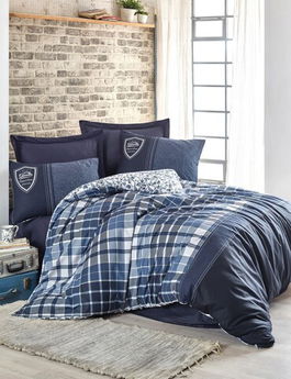 Lenjerie de pat dubla (DE), Pablo - Dark Blue, Cotton Box, Bumbac Ranforce