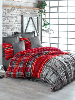 Lenjerie de pat dubla Super King (FR), Santa - Grey, Cotton Box, Bumbac Ranforce