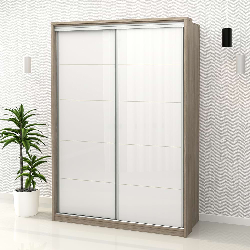 Dulap haine usi culisante PRIMAVERA 155, H255, Oak, Alb Gloss