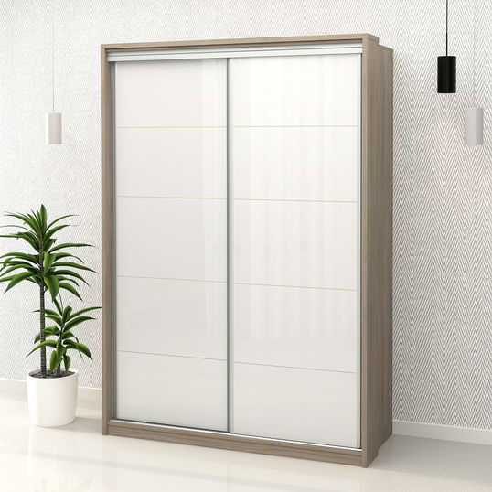 Dulap haine usi culisante PRIMAVERA 155, H255, Oak, Alb Gloss