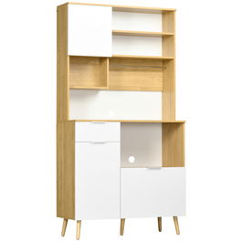 HOMCOM Dulap de Bucatarie cu 3 Usi, Dulap de Depozitare Modern cu Sertar, Rafturi Reglabile, Blat Deschis pentru Microunde, pentru Camera de Luat Masa, Natur