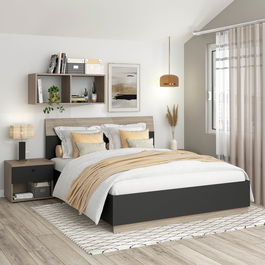 Pat matrimonial AMBRO, cu suport fix inclus, Antracit, Oak