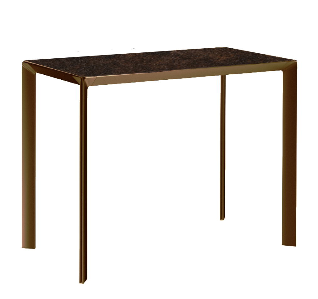 Masa consola Dexo Class Lite 120x75cm h74cm baza metal bronz blat ceramic Vulcano Moka