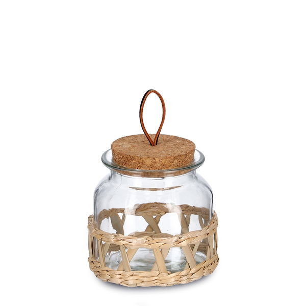 Borcan pentru depozitare cu capac din pluta, Glass Boho Small, 610 ml, Ø11,7xH12 cm