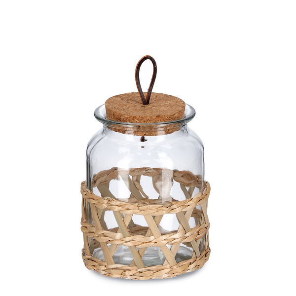 Borcan pentru depozitare cu capac din pluta, Glass Boho Medium, 1000 ml, Ø12xH15,5 cm