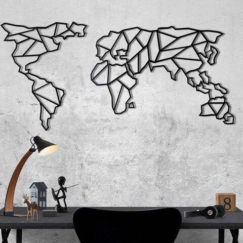 Decoratiune de perete, World Map XL, Metal, Dimensiune: 85 x 170 cm, Negru