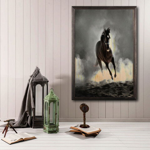 Tablou decorativ, Wild Horse, Lemn, Lemn, Multicolor