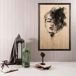 Tablou decorativ, Woman Face, Lemn, Lemn, Multicolor
