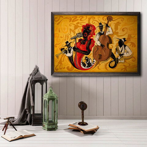 Tablou decorativ, Jazz Music Group XL, Lemn, Lemn, Multicolor