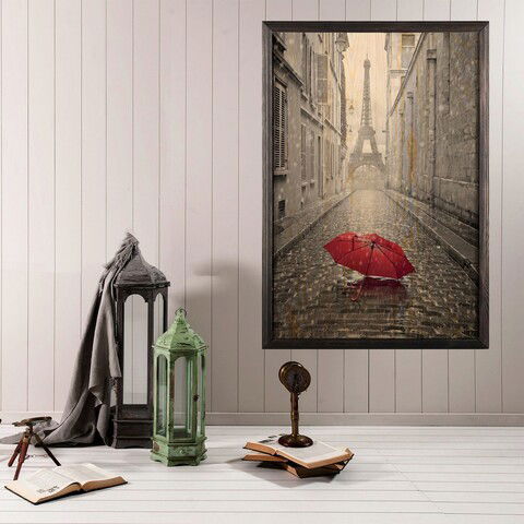 Tablou decorativ, Red Umbrella 2 XL, Lemn, Lemn, Multicolor