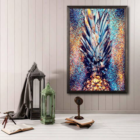 Tablou decorativ, Shiny Pineapple XL, Lemn, Lemn, Multicolor