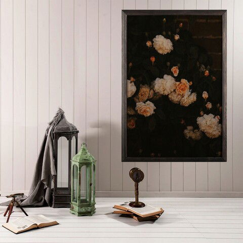 Tablou decorativ, White Flowers XL, Lemn, Lemn, Multicolor