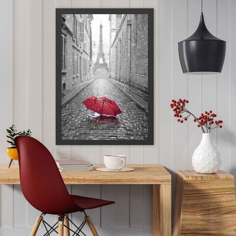 Tablou decorativ, Eiffel Tower 2 (40 x 55), MDF , Polistiren, Negru/Roșu