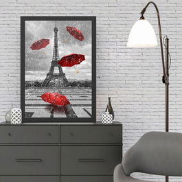 Tablou decorativ, Eiffel Tower 3 (55 x 75), MDF , Polistiren, Negru/Roșu