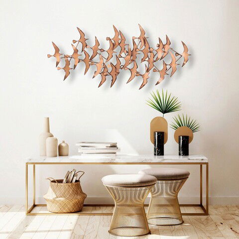 Decoratiune de perete, Martılar, Metal, Dimensiune: 121 x 57 x 5 cm, Multicolor