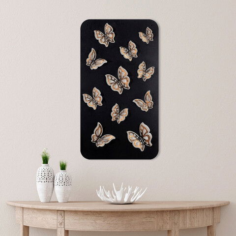 Decoratiune de perete, Ruian, Metal, Dimensiune: 40 x 1,5 x 70 cm, Negru