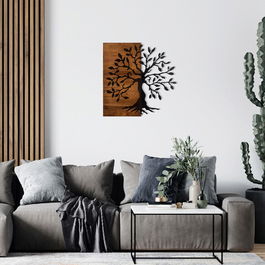 Decoratiune de perete, Söğüt, Metal, Cadru: 100% LEMN (grosime: 3 cm), Nuc negru