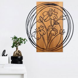 Decoratiune de perete, Zehre, Metal, Cadru: 100% LEMN (grosime: 3 cm), Nuc negru