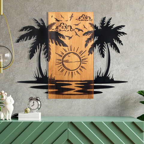 Decoratiune de perete, Tutku, Metal, Cadru: 100% LEMN (grosime: 3 cm), Nuc negru