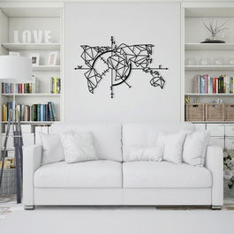 Decoratiune de perete, World Map 4, Metal, Dimensiune: 111 x 74 cm, Negru
