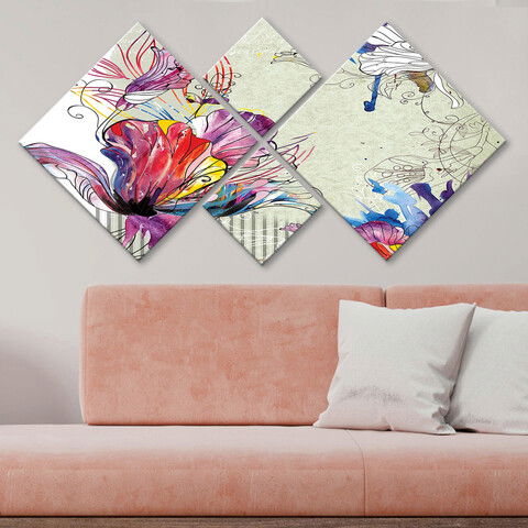 Set 4 tablouri decorative, 4MDF93459226, MDF, Imprimat UV, Multicolor
