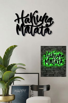 Decoratiune luminoasa LED, Hakuna Matata, MDF, 60 LED-uri, Verde