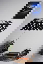 Decoratiune luminoasa LED, Welcome Home, MDF, 60 LED-uri, Albastru