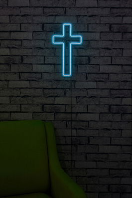 Decoratiune luminoasa LED, Cross Sign, Benzi flexibile de neon, DC 12 V, Albastru