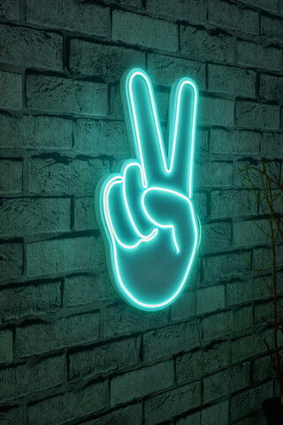 Decoratiune luminoasa LED, Victory Sign, Benzi flexibile de neon, DC 12 V, Albastru