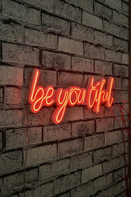 Decoratiune luminoasa LED, Be you tiful, Benzi flexibile de neon, DC 12 V, Rosu