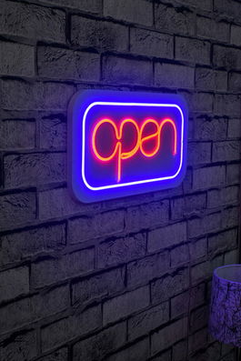 Decoratiune luminoasa LED, Open, Benzi flexibile de neon, DC 12 V, Albastru rosu