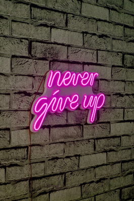 Decoratiune luminoasa LED, Never Give Up, Benzi flexibile de neon, DC 12 V, Roz