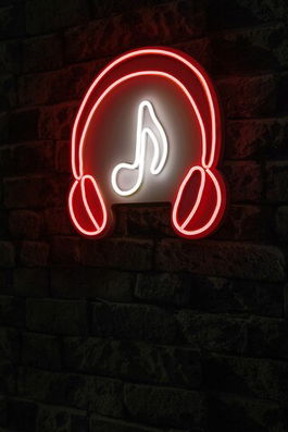 Decoratiune luminoasa LED, Music Sound Headphones, Benzi flexibile de neon, DC 12 V, Rosu alb