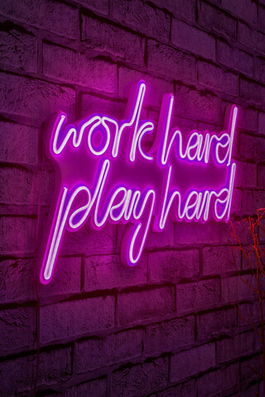 Decoratiune luminoasa LED, Work Hard Play Hard, Benzi flexibile de neon, DC 12 V, Roz