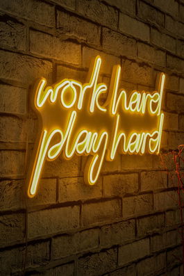 Decoratiune luminoasa LED, Work Hard Play Hard, Benzi flexibile de neon, DC 12 V, Galben
