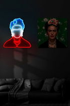 Decoratiune luminoasa LED, Frida Kahlo, Benzi flexibile de neon, DC 12 V, Alb / Roșu / Albastru