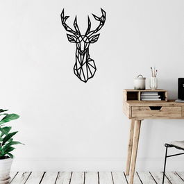 Decoratiune de perete, Geyik, Lemn, Dimensiune: 39 x 65 cm, Negru